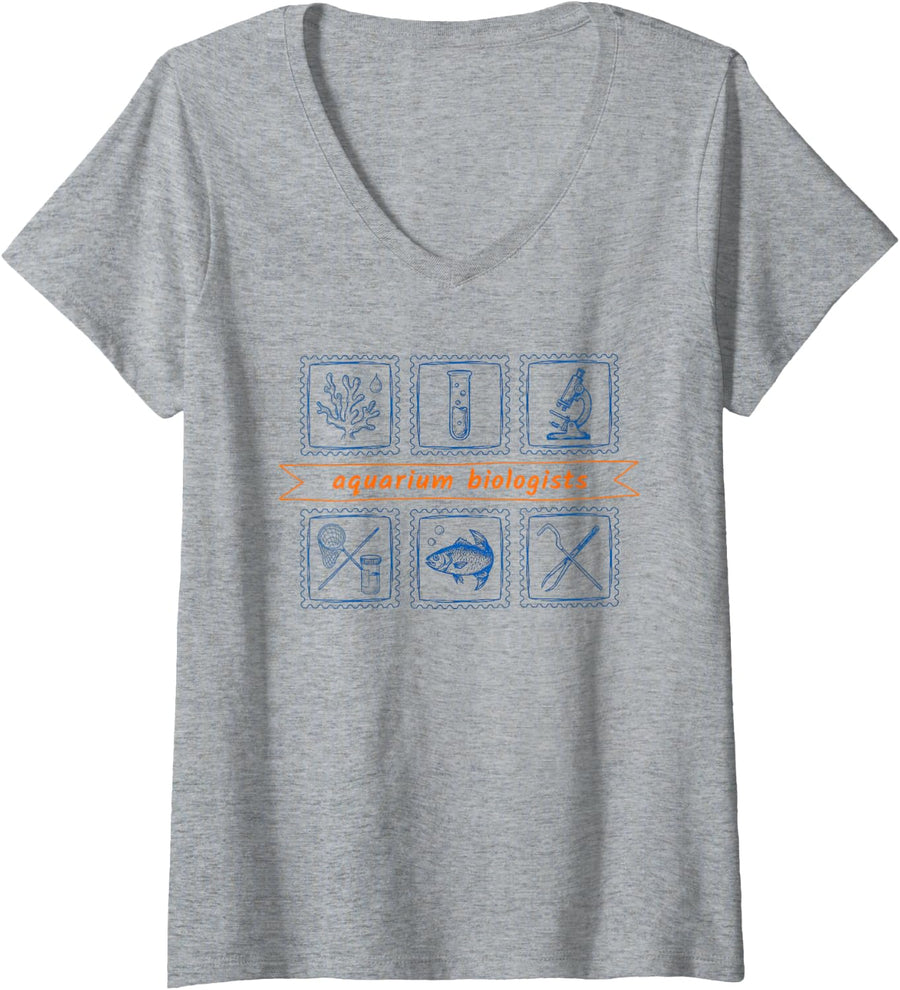 Women's Aquarium Biologist Marine Biology Aquarist Aquatic V-Neck T-Shirt - Heather Grey