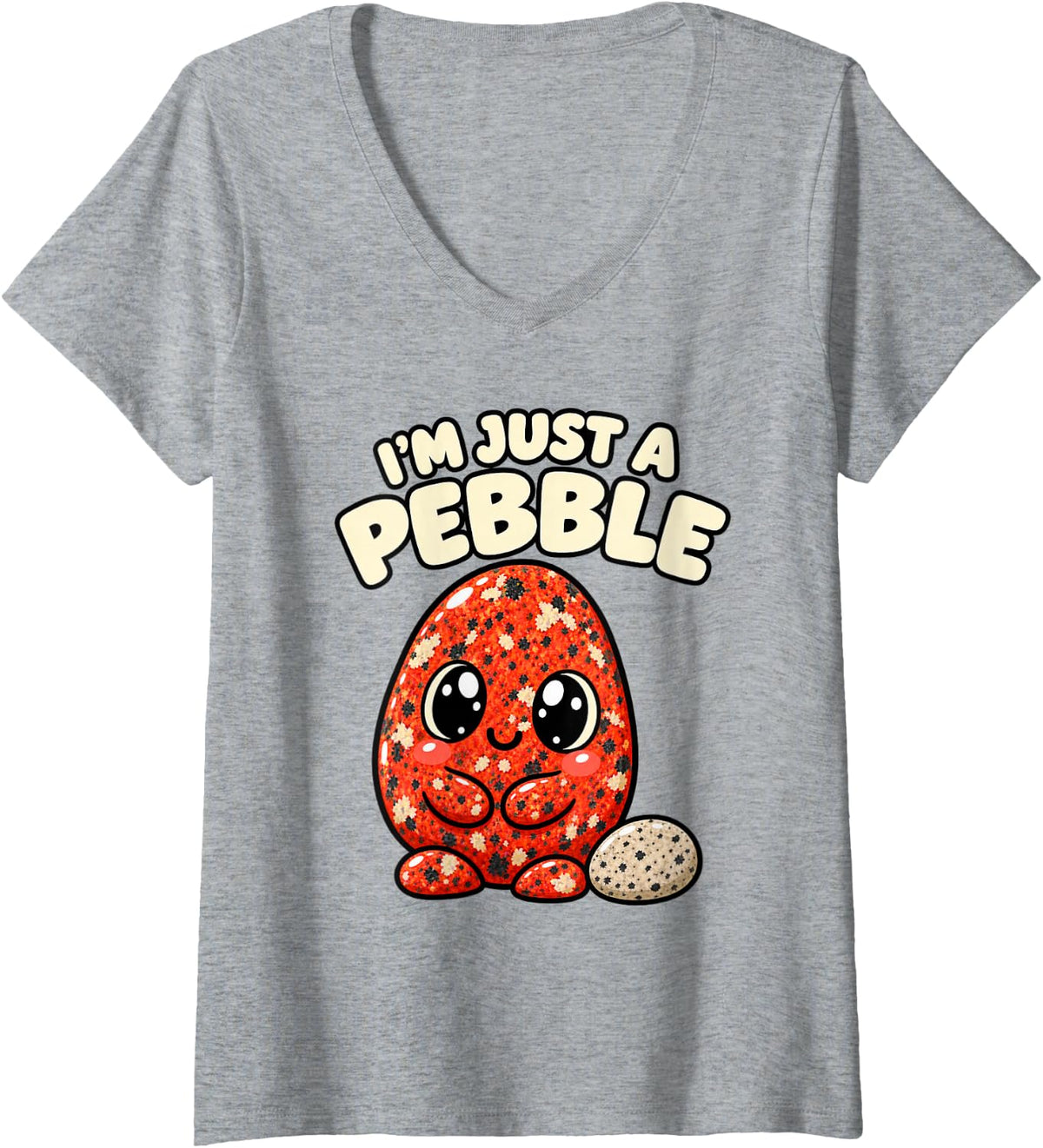 Women's Geology I'm Just A Pebble Cute Kawaii Rock Lover Women V-Neck T-Shirt - Heather Grey