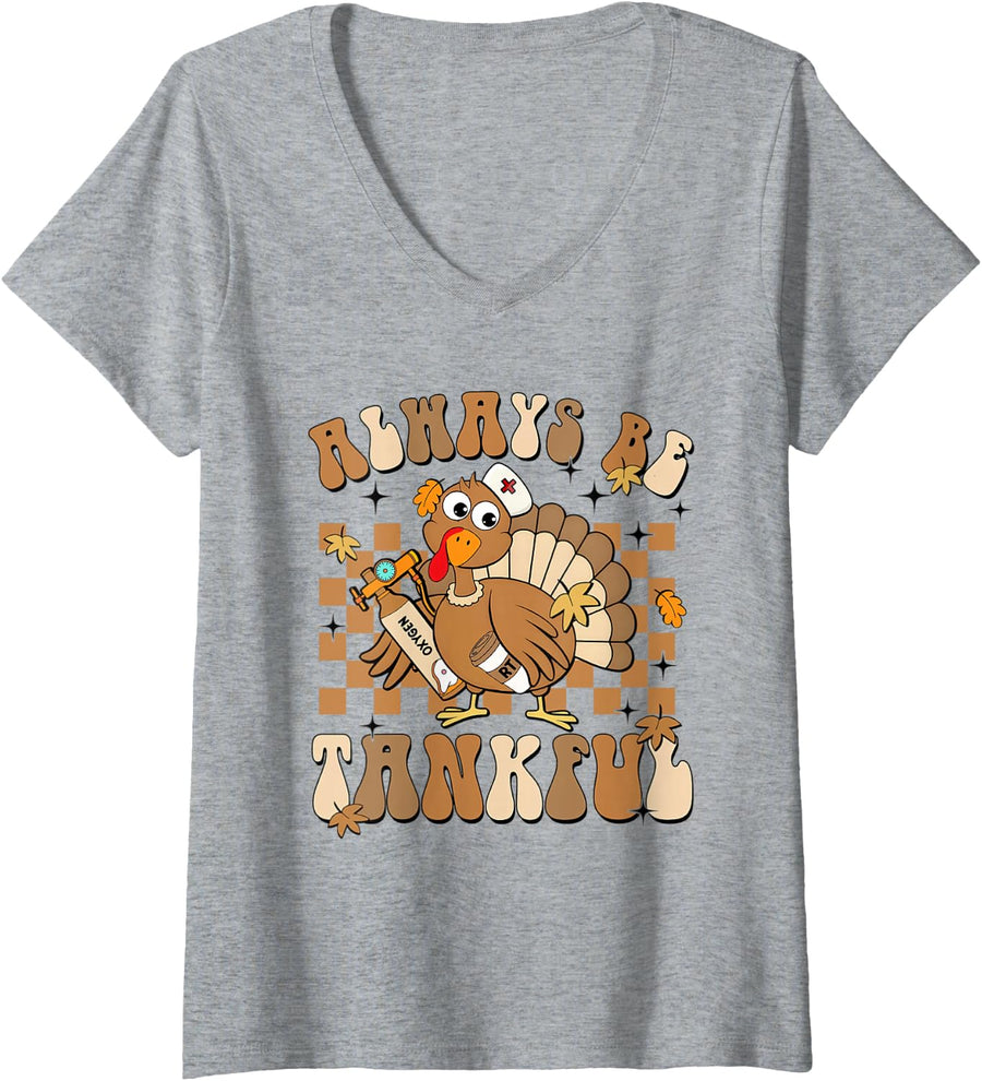 Women's Respiratory Therapist Thanksgiving Turkey Anesthesia Lung RT V-Neck T-Shirt - Heather Grey