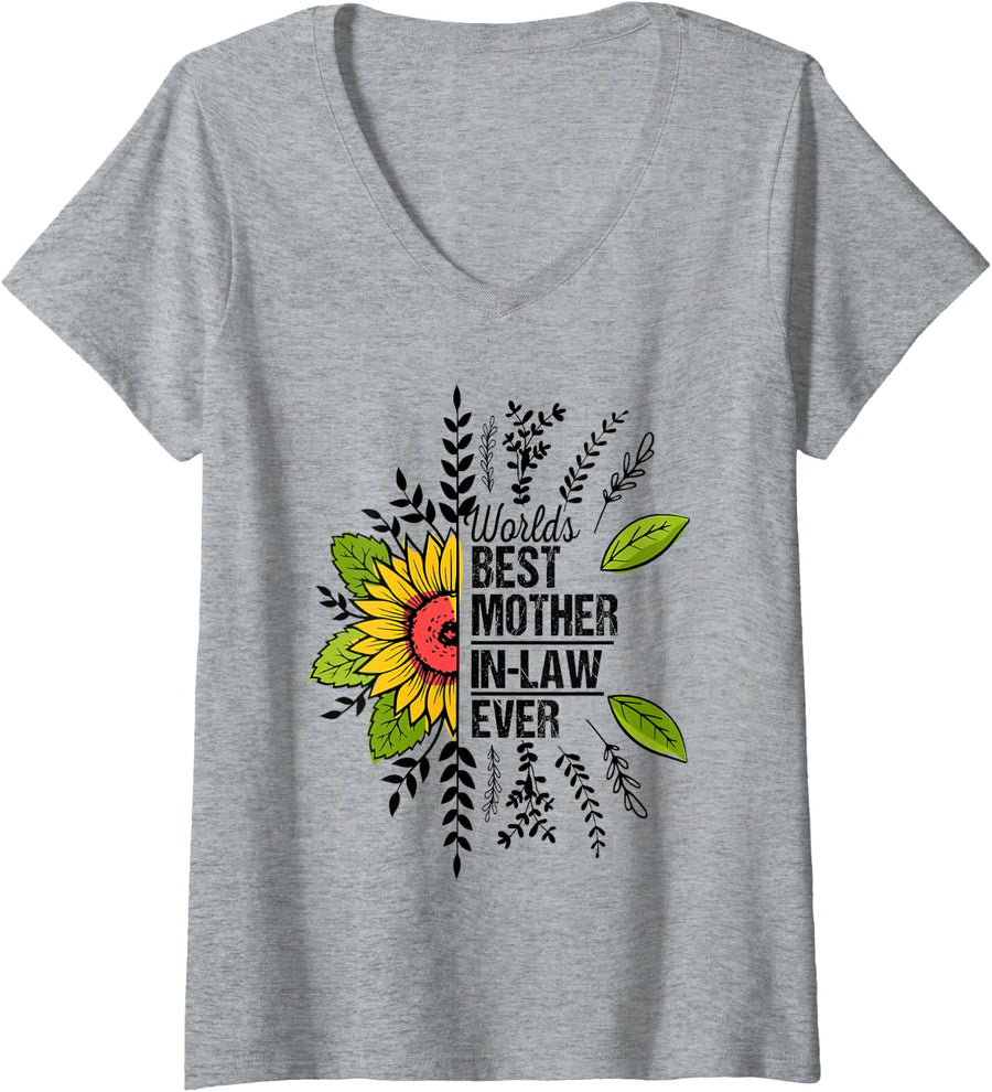 Women's Funny Worlds Best Mother-in-Law for Mothers Day V-Neck T-Shirt - Heather Grey
