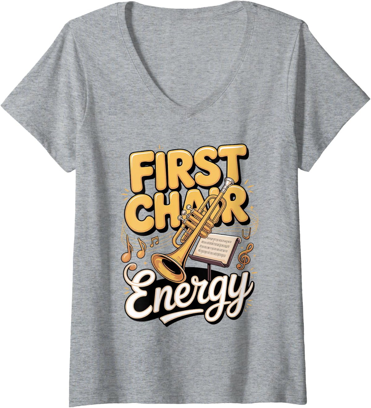 Women's First Chair Energy Trumpet Player V-Neck T-Shirt - Heather Grey