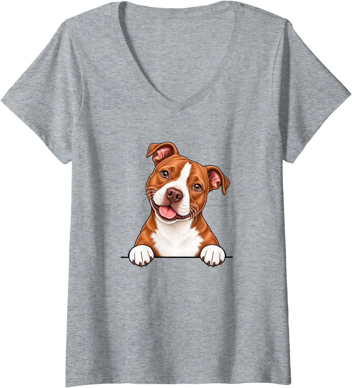 Women's Moms Pittie American Staffordshire Red Pit Bull Terrier Dog V-Neck T-Shirt - Heather Grey