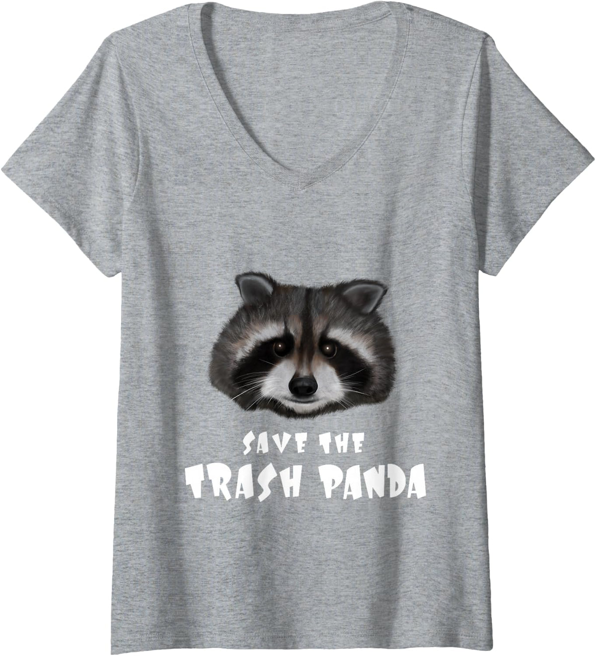 Women's Save the Trash Panda - Funny Raccoon Lover Design V-Neck T-Shirt - Heather Grey