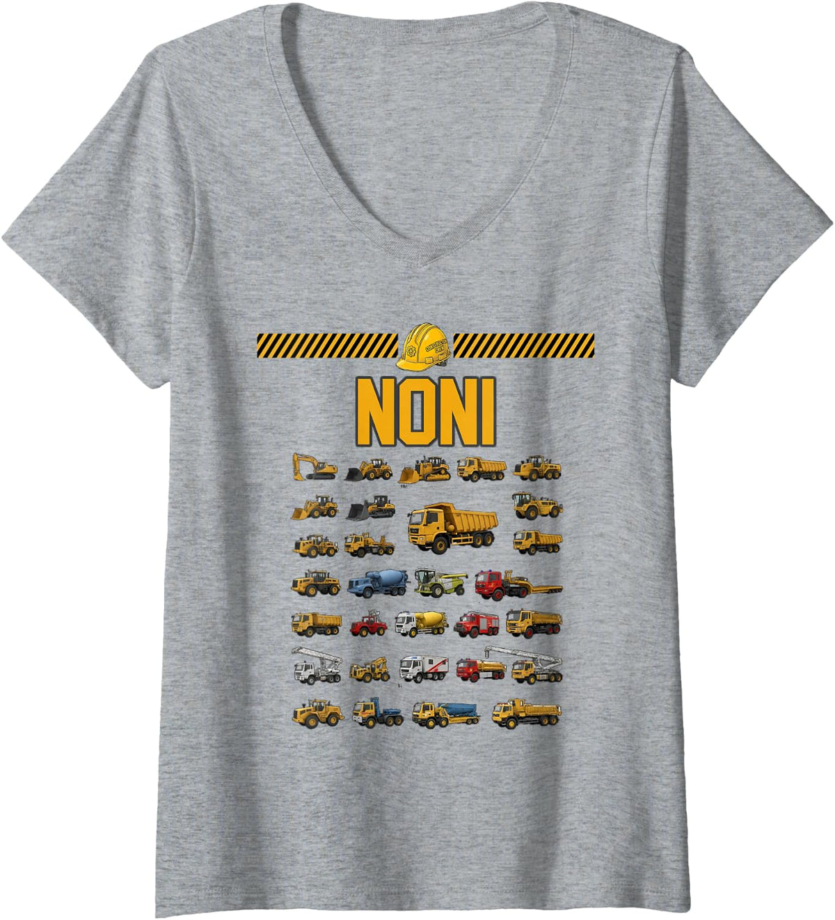 Women's Construction Truck Excavator Noni Birthday Men Kid Famil V-Neck T-Shirt - Heather Grey