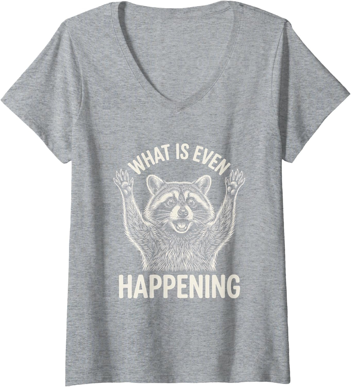 Women's What is Even Happening Funny Raccoon Trash Panda Meme V-Neck T-Shirt - Heather Grey