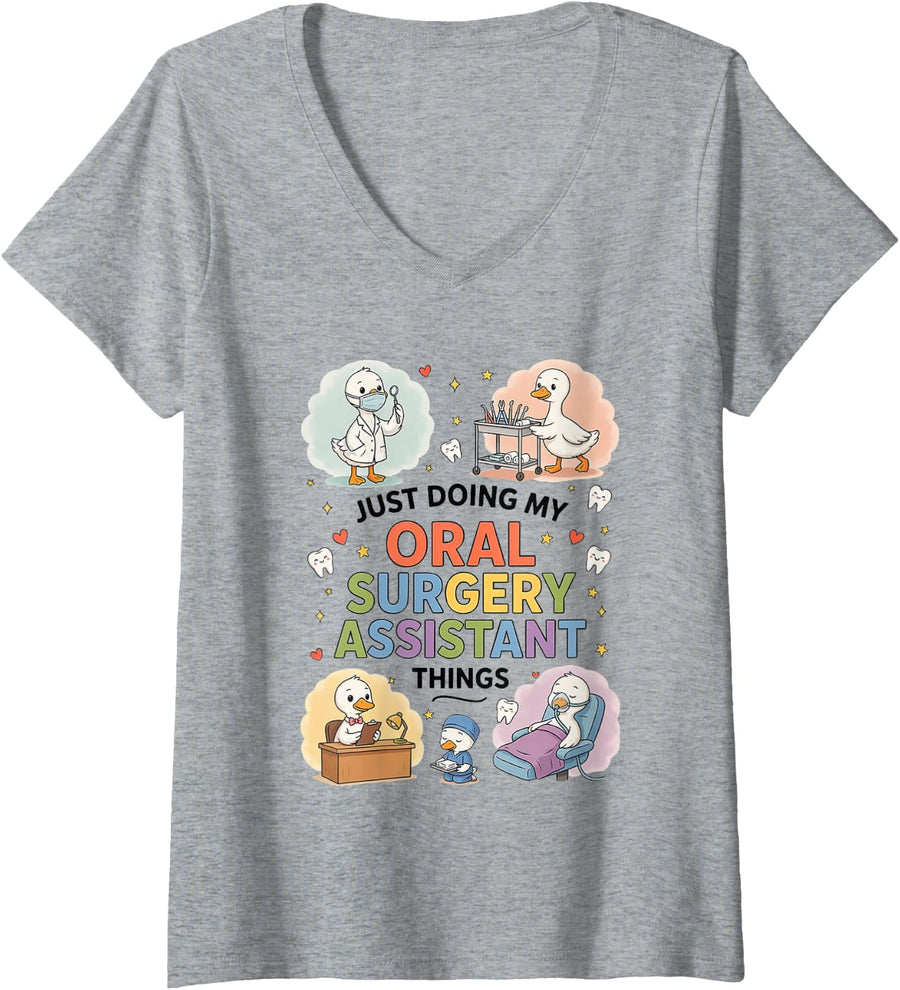 Women's Oral Surgery Assistant Oral Surgical Dental Nurse V-Neck T-Shirt - Heather Grey