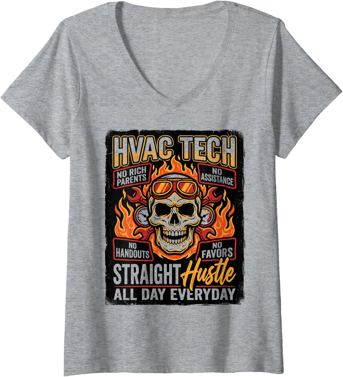 Women's HVAC Tech Straight Hustle All Day Everyday Heating Cooling V-Neck T-Shirt - Heather Grey