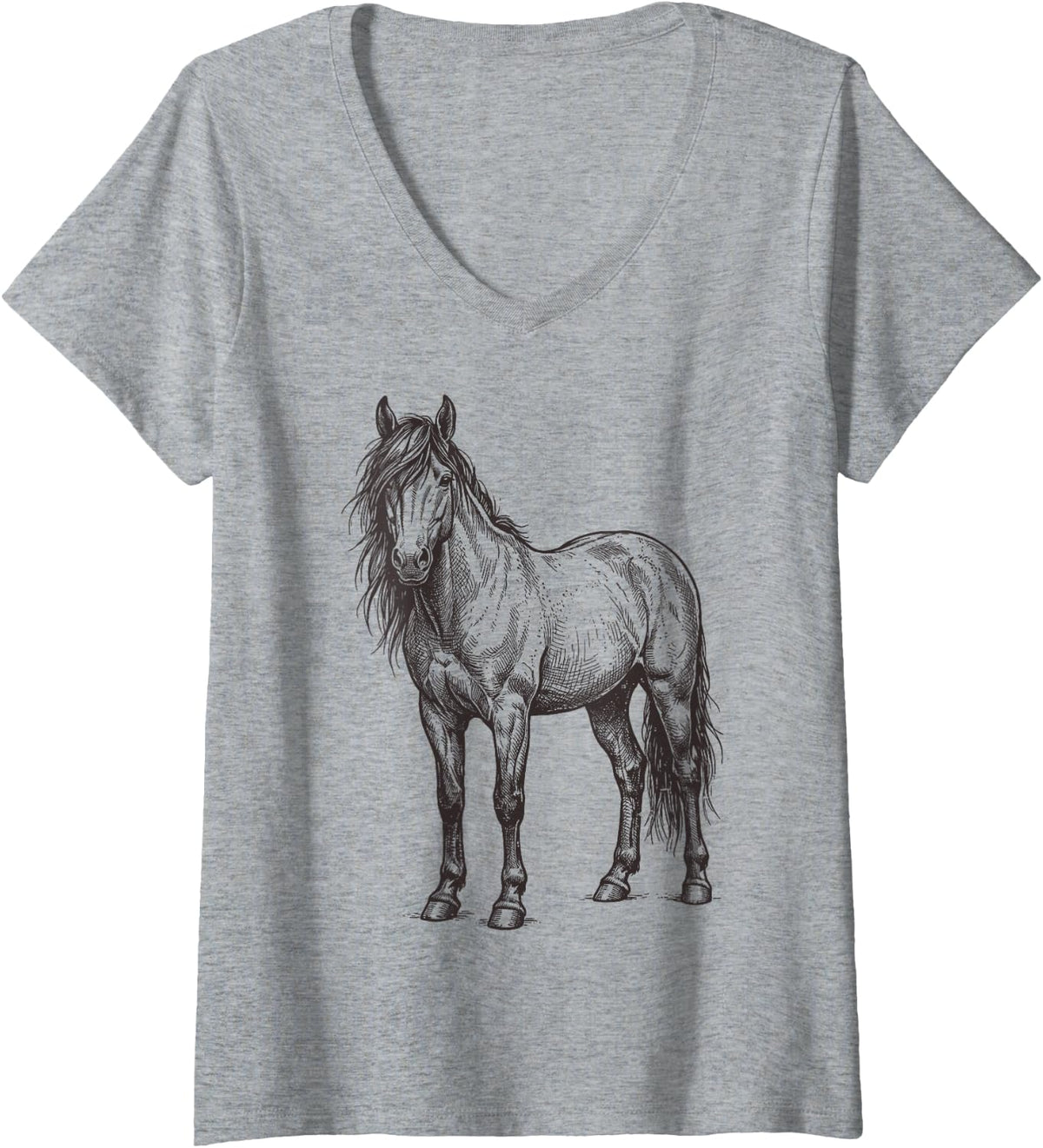 Women's Horse Illustration V-Neck T-Shirt - Heather Grey