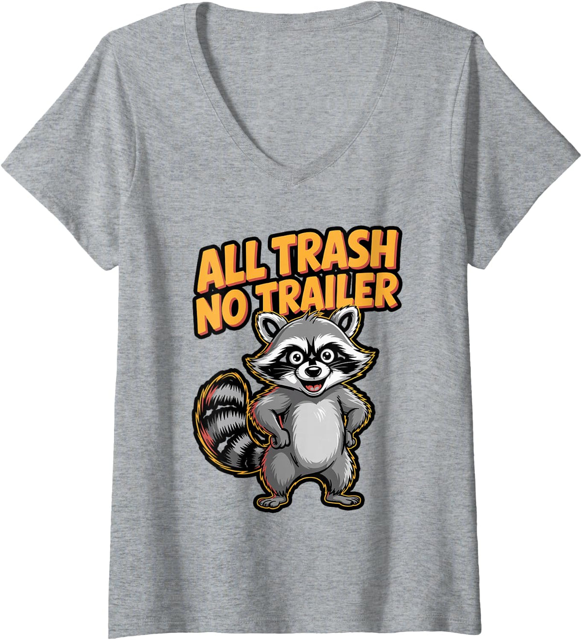 Women's All Trash No Trailer Raccoon Meme V-Neck T-Shirt - Heather Grey