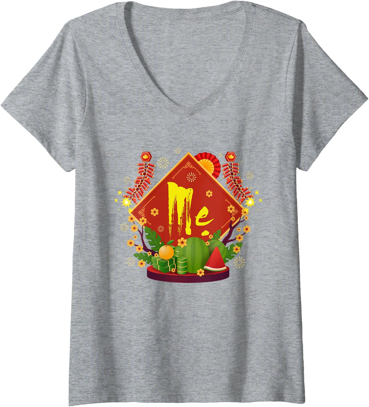 Women's Happy Vietnamese New Year TET Holiday Matching Family Mom V-Neck T-Shirt - Heather Grey