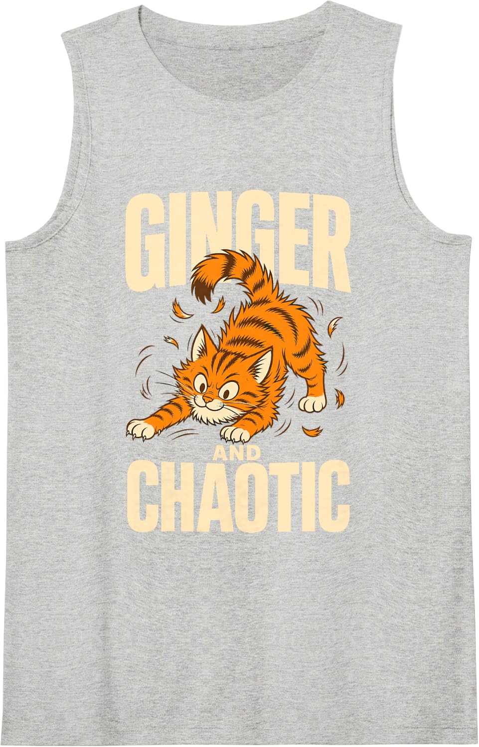 Ginger and Chaotic Orange Cat Sleeveless Tank Top - Heather Grey