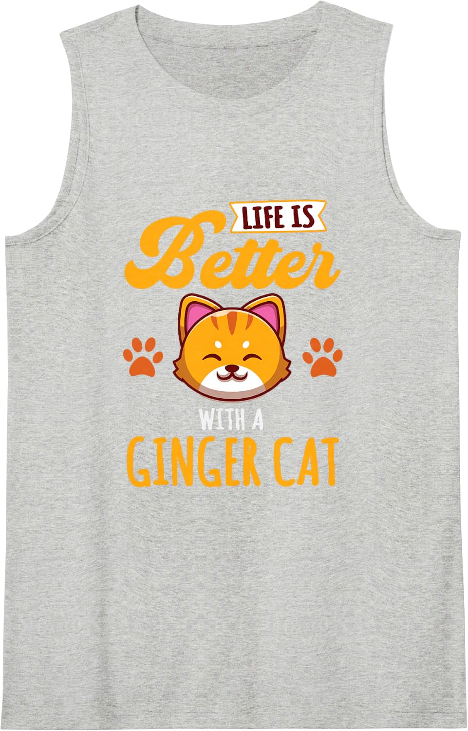 Cute Ginger Orange Tabby Kitty Cat Pet Kitten Animal Lover Sleeveless Tank Top - Heather Grey