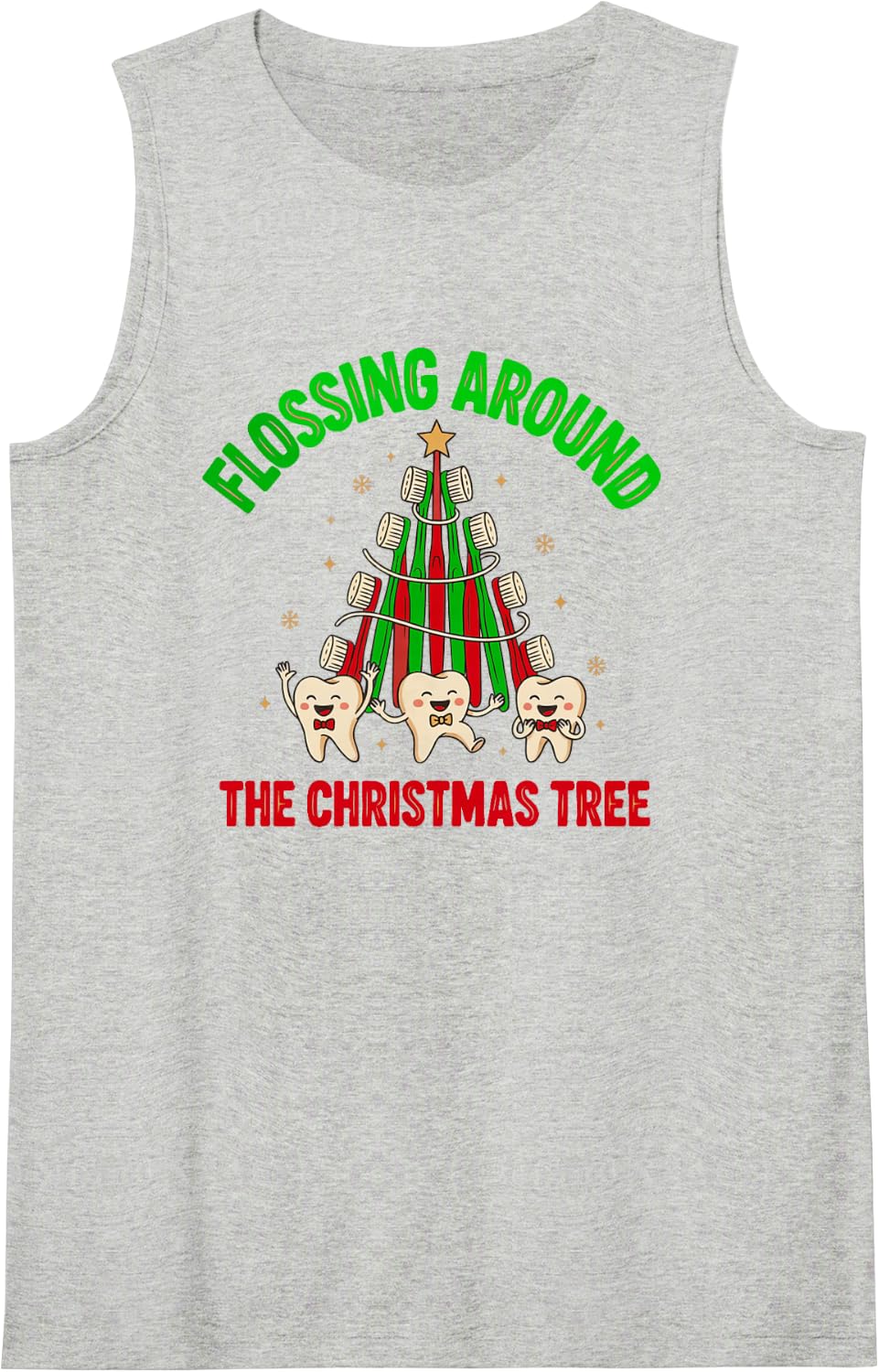 Flossing Around the Christmas Tree Dentist Dental Hygienist Sleeveless Tank Top - Heather Grey