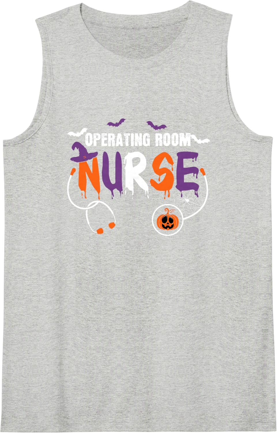 Operating Room Nurse Halloween Stethoscope Pumpkin Men Women Sleeveless Tank Top - Heather Grey