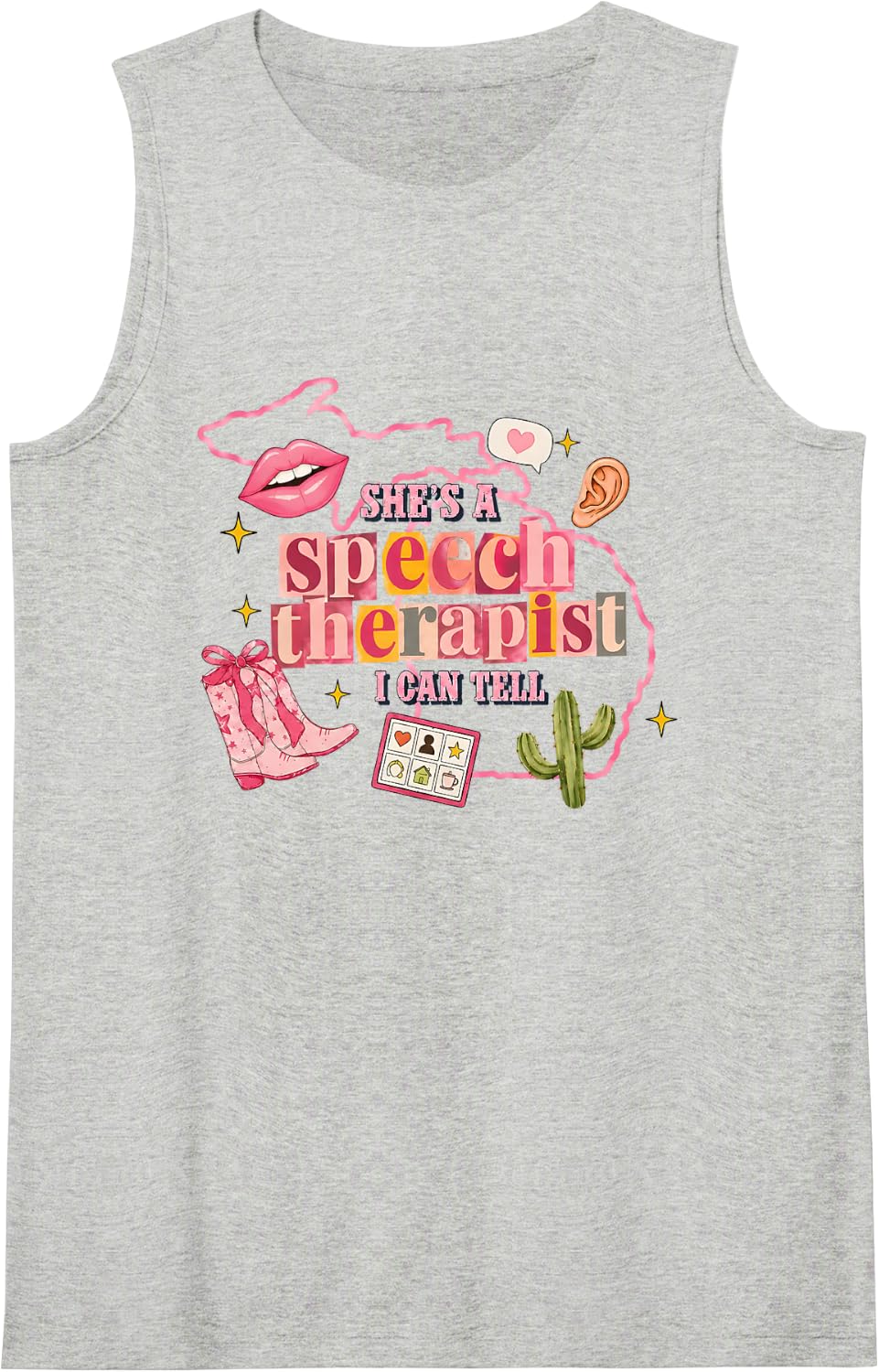 She’s a Speech Therapist I Can Tell Western Therapy SLP Sleeveless Tank Top - Heather Grey