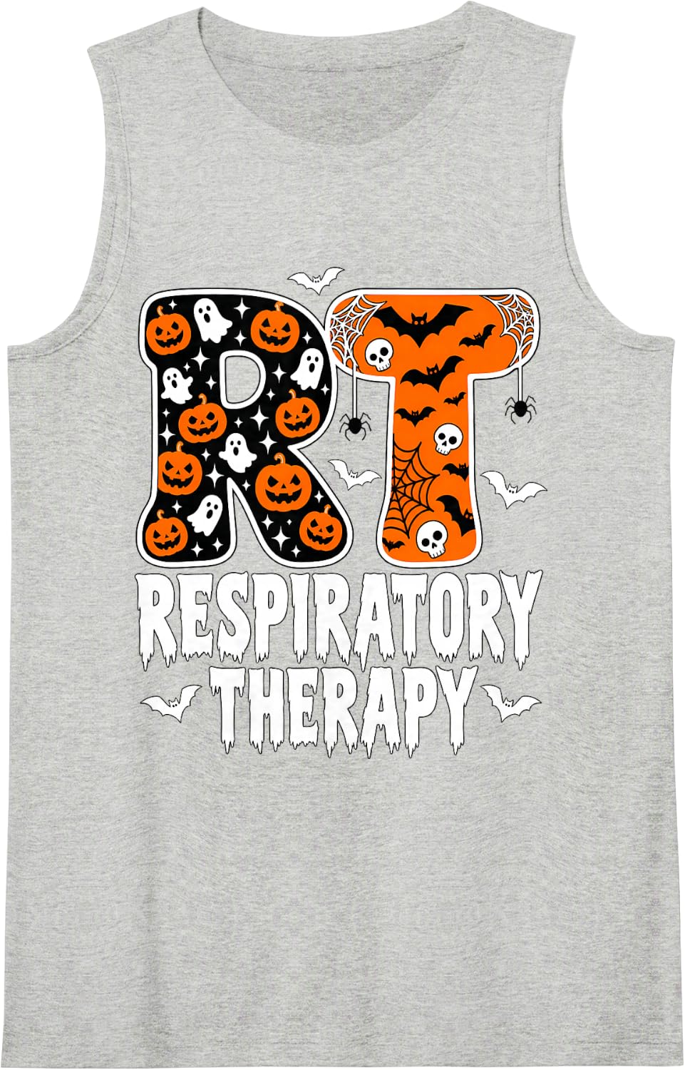 RT Respiratory Therapy Practitioner Nurse Halloween Fall Sleeveless Tank Top - Heather Grey