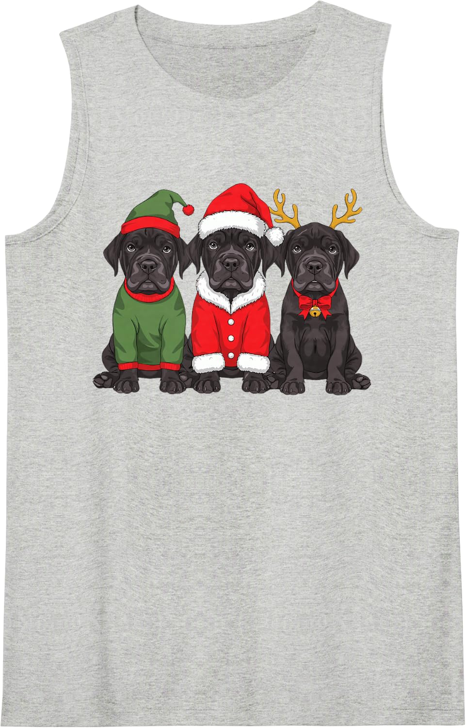 Cute Cane Corso Christmas Puppies Elf Santa Reindeer Dog Mom Sleeveless Tank Top - Heather Grey