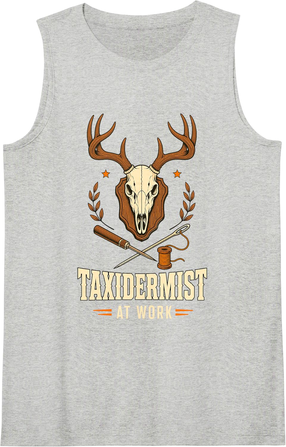 Taxidermist At Work Deer Skull Antlers Sleeveless Tank Top - Heather Grey