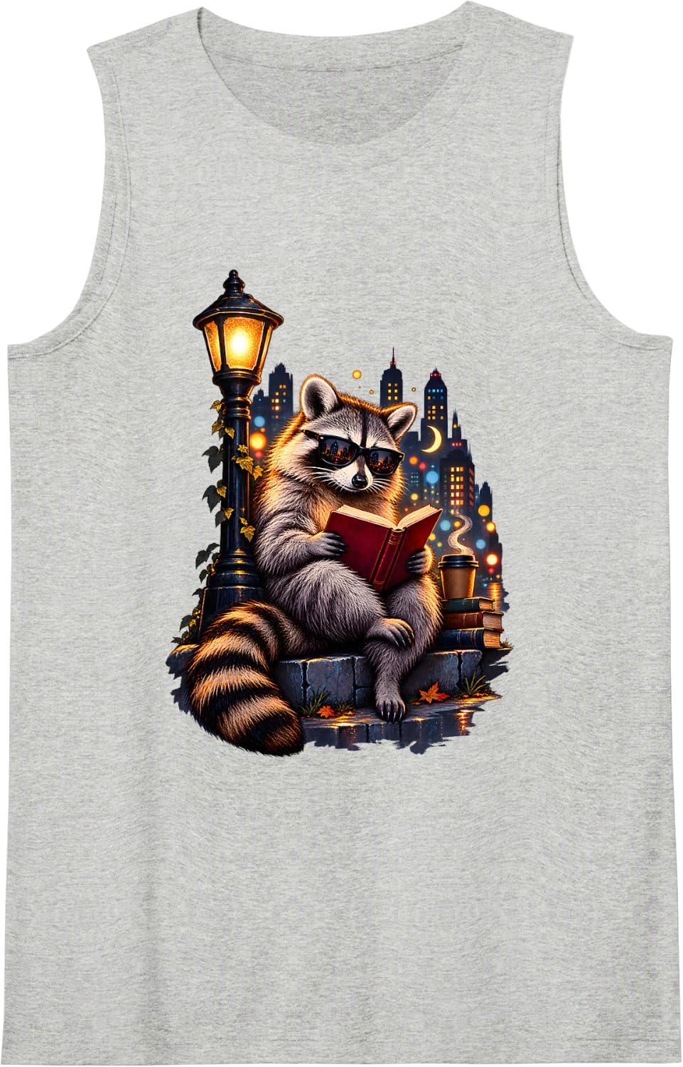 Raccoon Book Lover Librarian Reading Library Readers Sleeveless Tank Top - Heather Grey