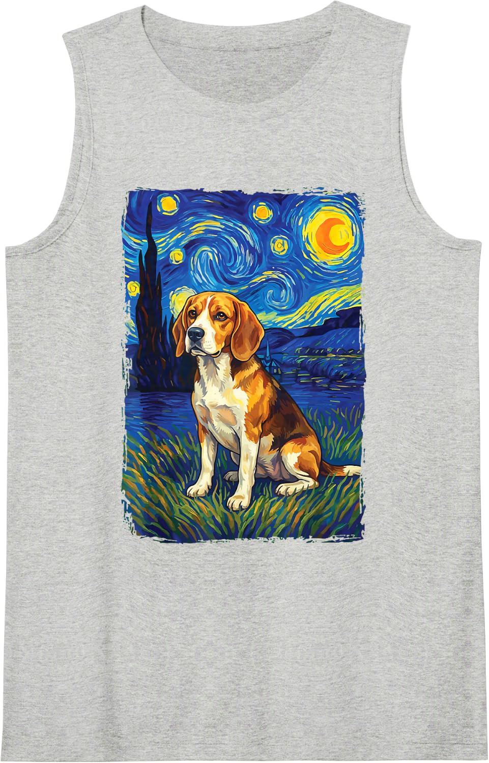 Beagle Starry Night Sleeveless Tank Top - Heather Grey