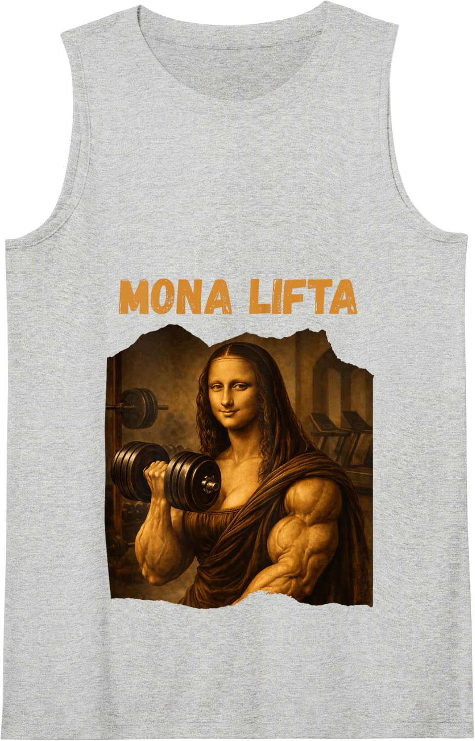 Mona Lifta Muscle Mona Lisa Lifting Weights Bodybuilding Gym Tank Top - Heather Grey