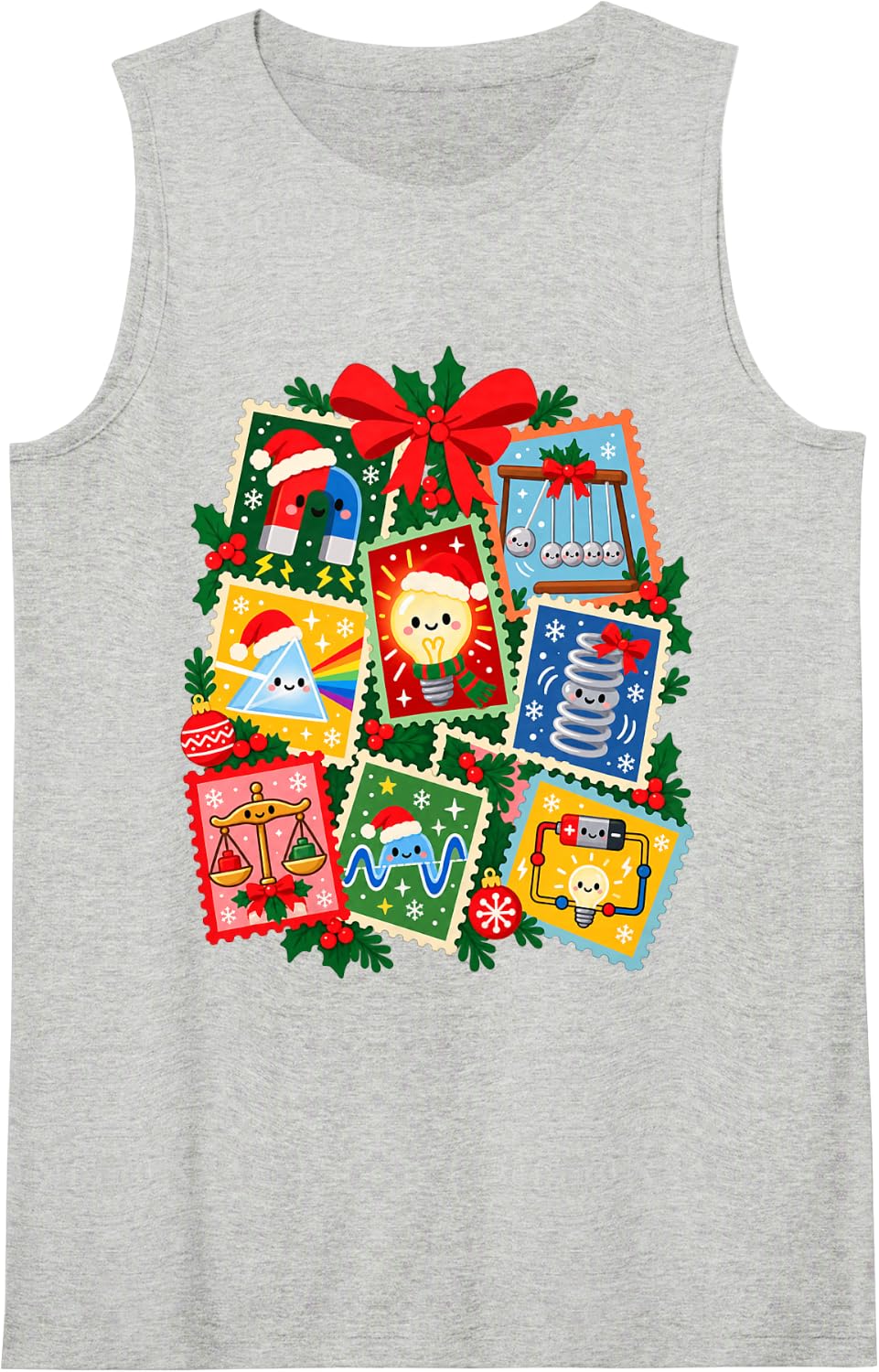 Physics Teacher Christmas Science Holiday Stamp Collage Sleeveless Tank Top - Heather Grey