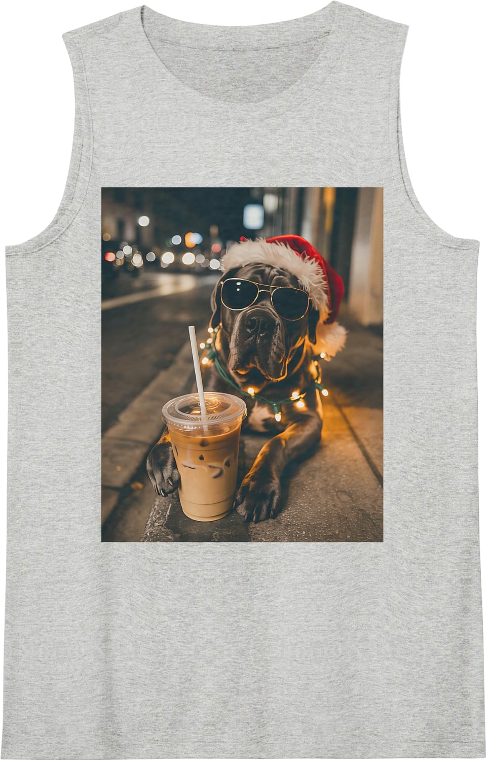 Cane Corso Drinking Iced Coffee Santa Dog Lovers Christmas Sleeveless Tank Top - Heather Grey