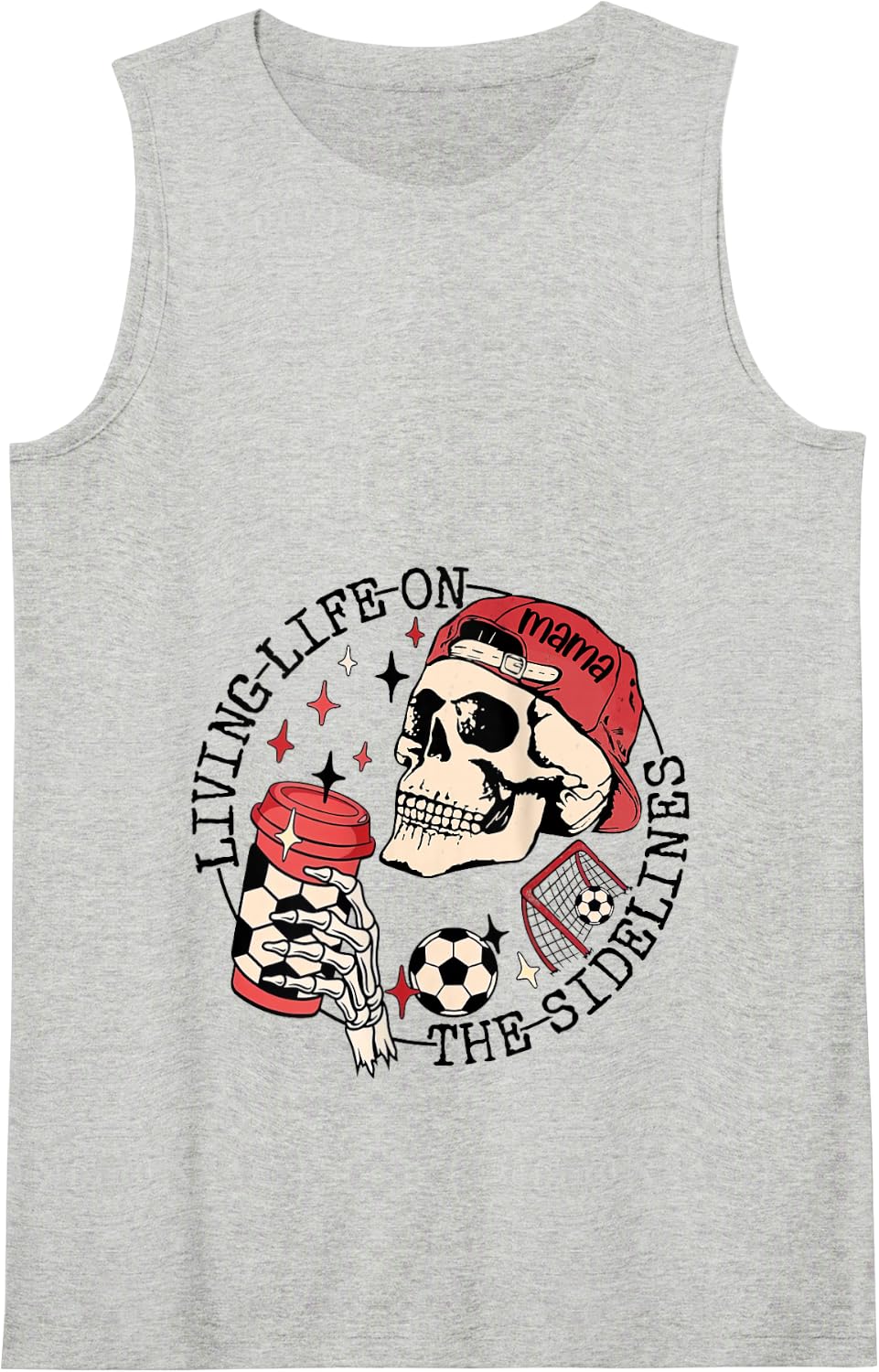 Soccer Mama Living Life On The Sidelines Skeleton Coffee Tank Top - Heather Grey