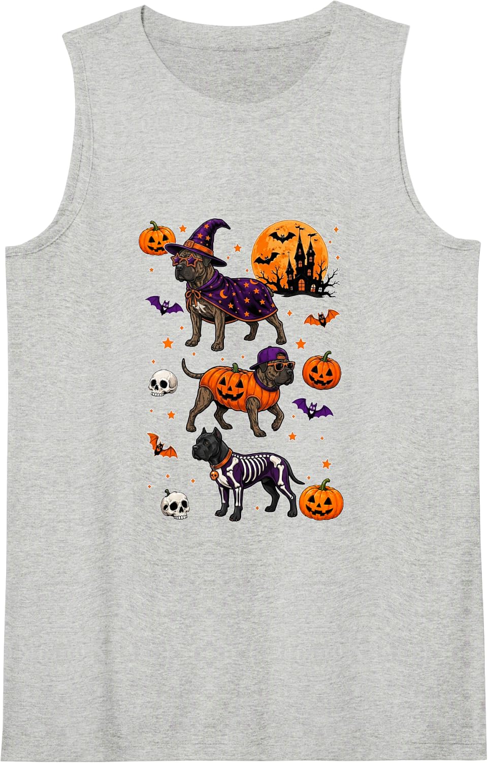 Three Cute Cane Corsos Cosplay Witch Skeleton Halloween Tank Top - Heather Grey
