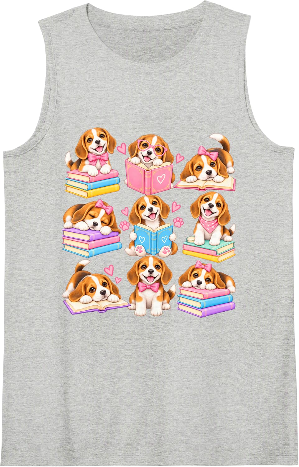 Beagle Reading Books Sleeveless Tank Top - Heather Grey