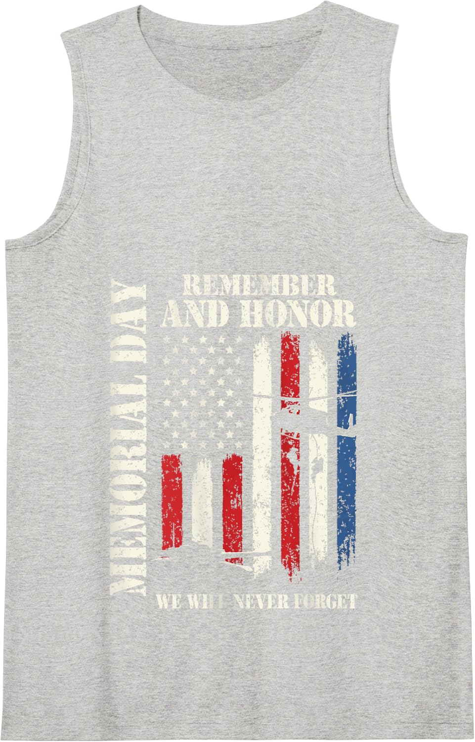 Memorial Day Never Forget Fallen Patriotic Flag Design Tank Top - Heather Grey