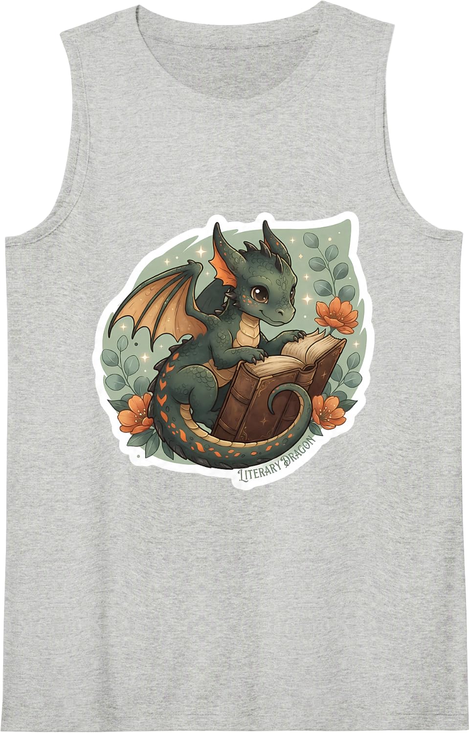 Book Lover Literary Dragon Bookworm Reading Librarian Cute Sleeveless Tank Top - Heather Grey