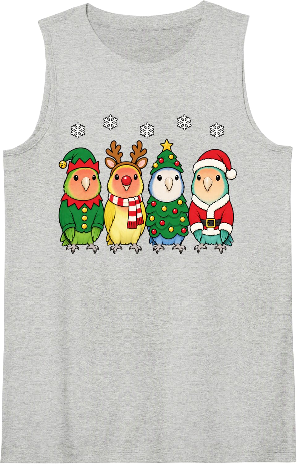 Lovebird Christmas Reindeer Santa Parrot Sleeveless Tank Top - Heather Grey