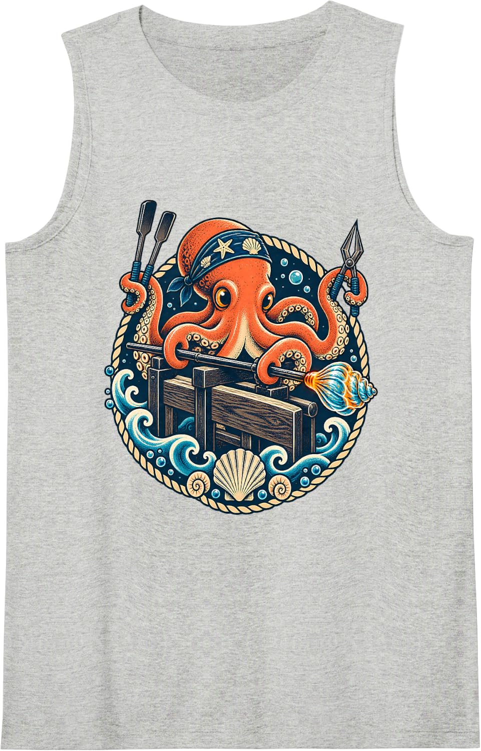 Octopus Glass Blowing Hot Glass Artist Sleeveless Tank Top - Heather Grey