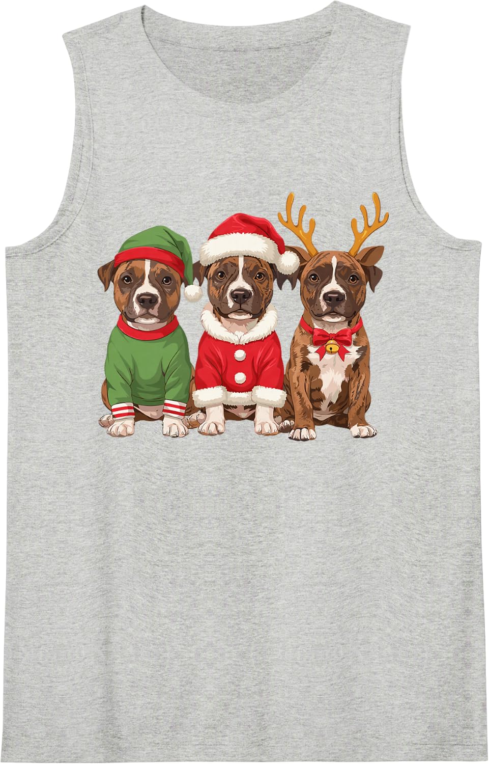 American Staffordshire Terrier Elf Santa Reindeer Puppies Sleeveless Tank Top - Heather Grey