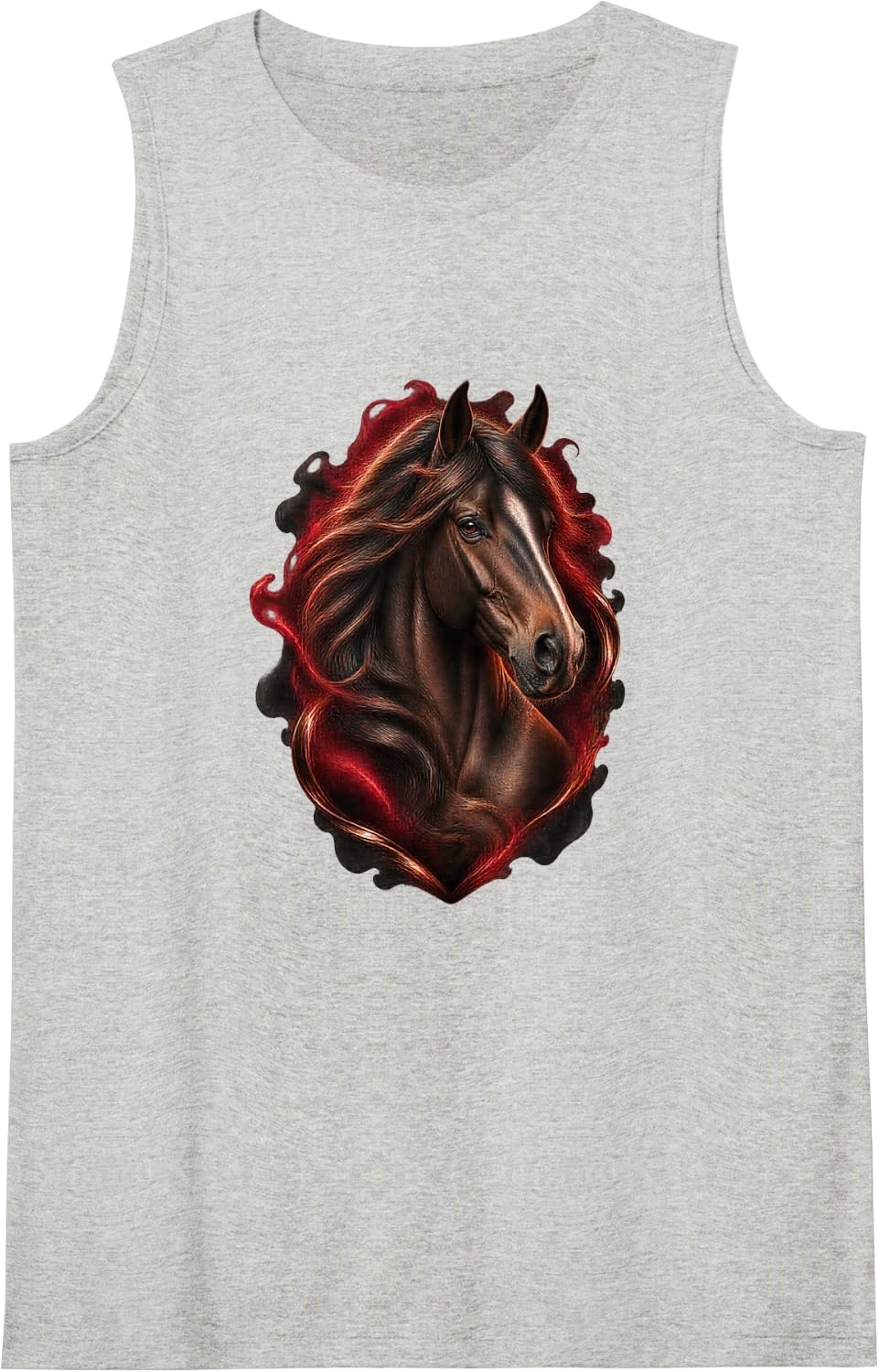 Black Horse with Ruby Shadow Portal Equine Art Sleeveless Tank Top - Heather Grey