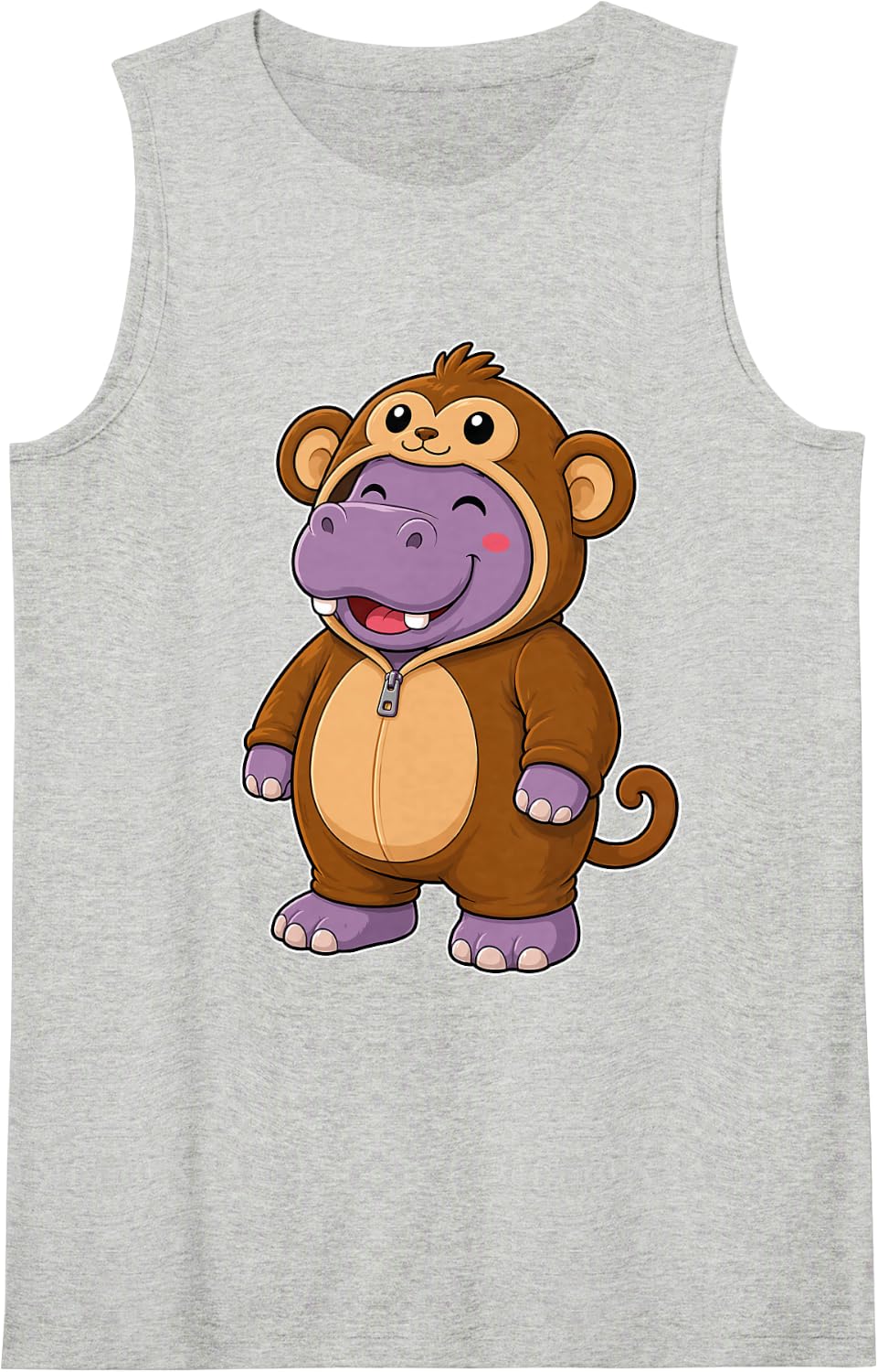 Hippopotamus in a Monkey Costume for Girls Kids Monkey Sleeveless Tank Top - Heather Grey