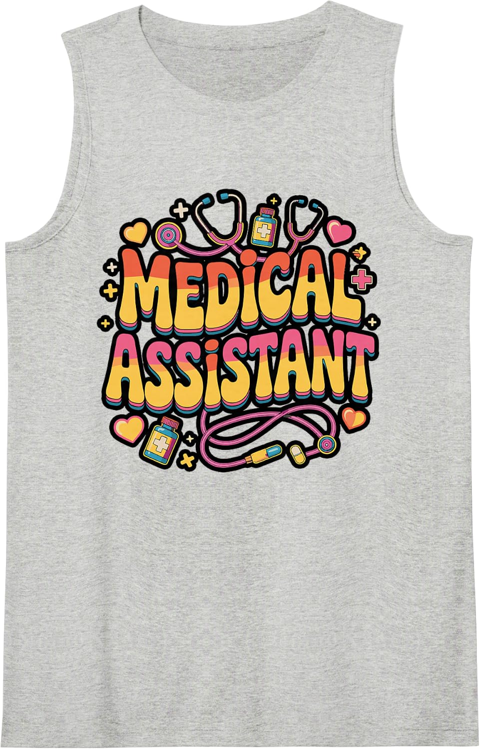 Retro Rainbow Medical Assistant Pride Design Sleeveless Tank Top - Heather Grey