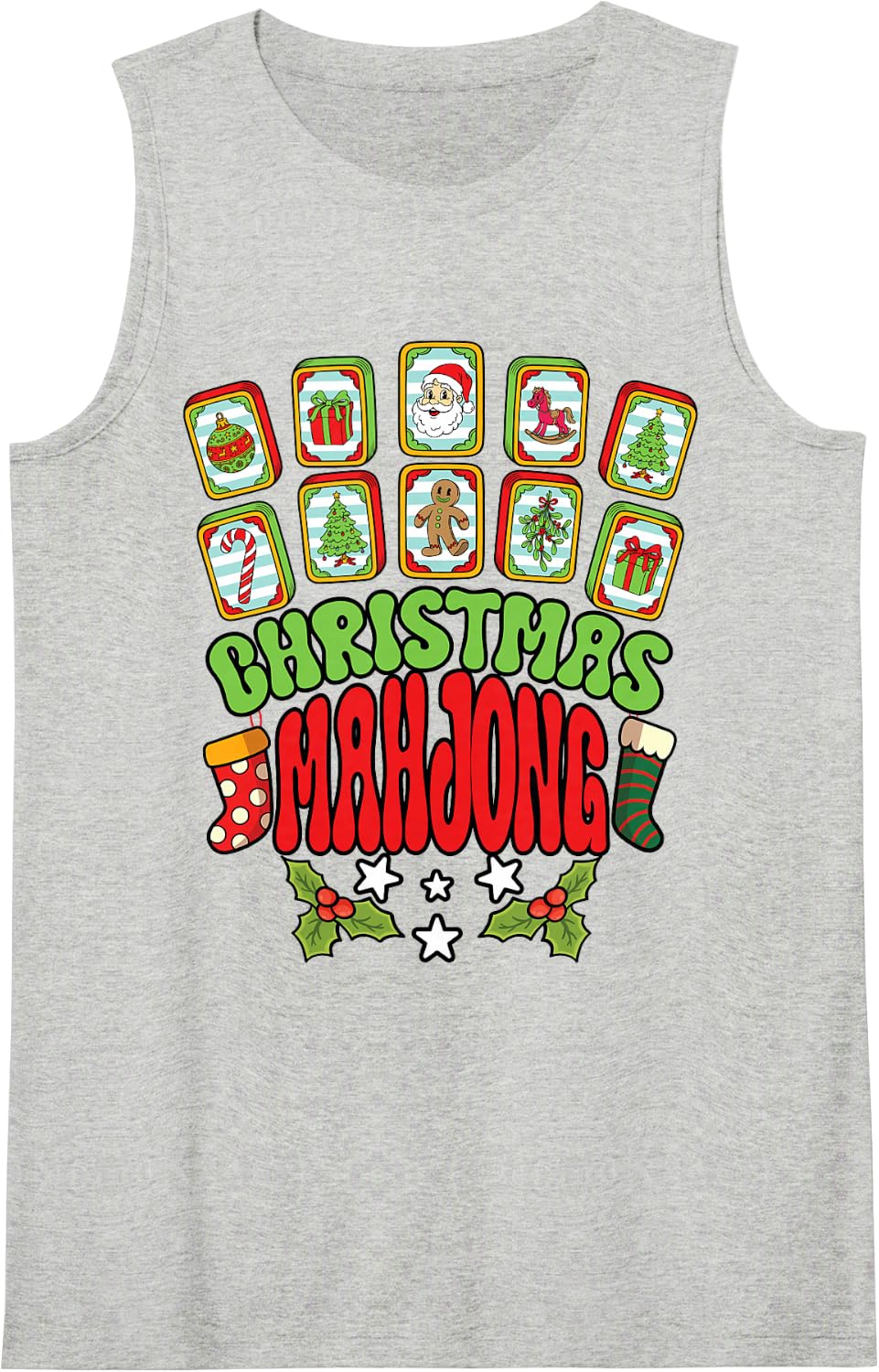 Merry Christmas Mahjong Chinese Tile Game Funny Xmas Pajama Tank Top - Heather Grey