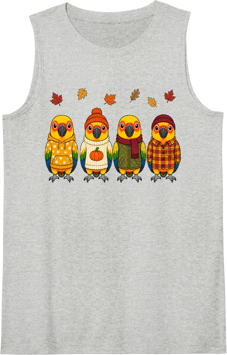Sun Conure Fall Autumn Season Pumpkin Parrot Sleeveless Tank Top - Heather Grey
