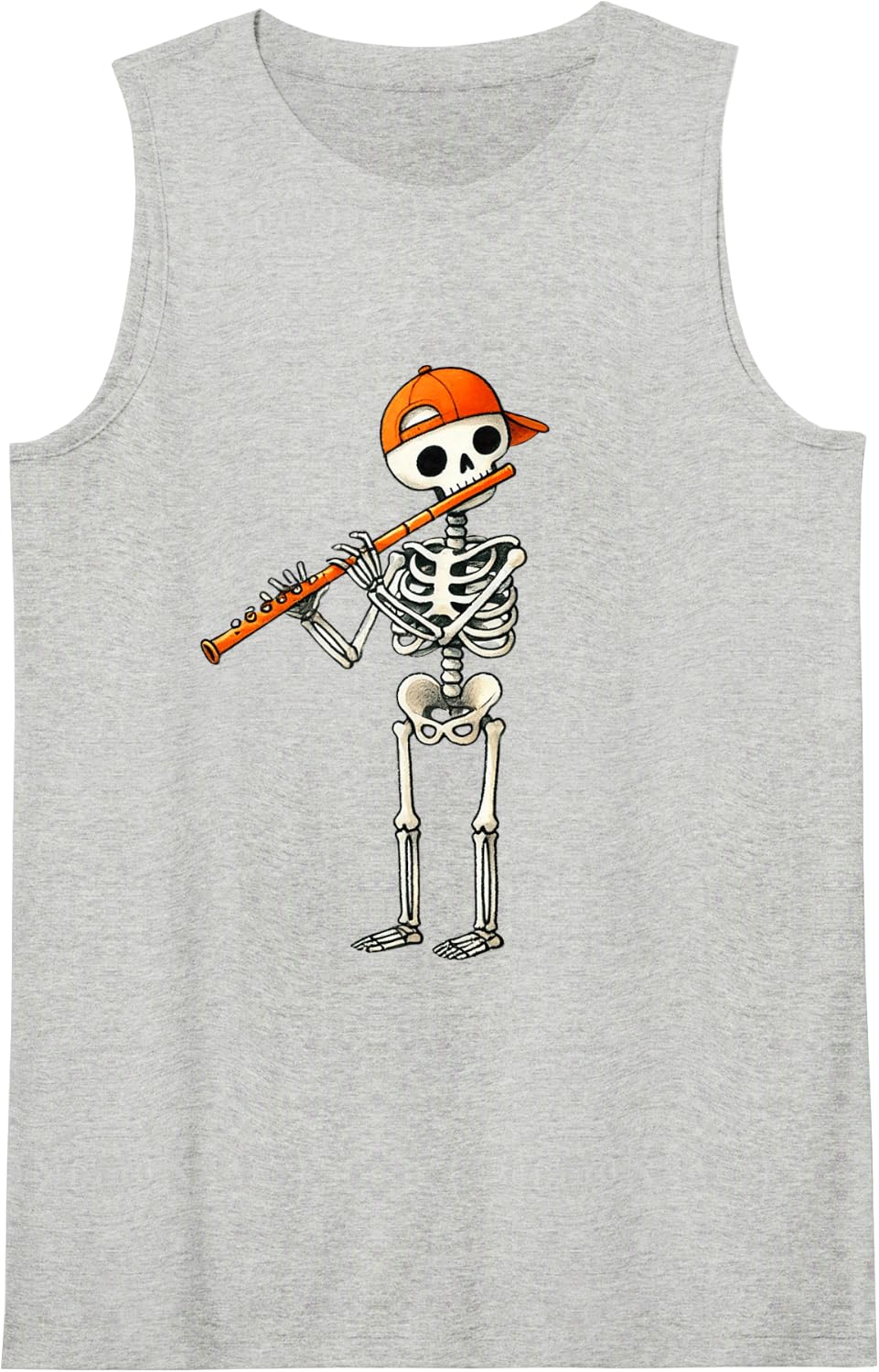 Skeleton Flute Halloween Funny Costume Flutist Men Boys Kids Sleeveless Tank Top - Heather Grey