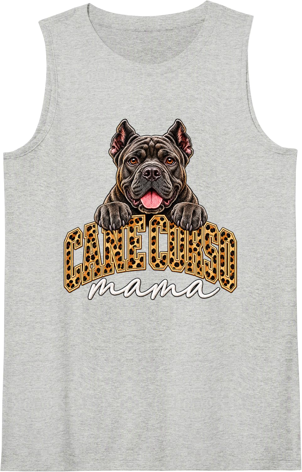 Women's Cane Corso Mama Varsity Leopard, Dog Mom, Mastiff Mom Gift Sleeveless Tank Top - Heather Grey
