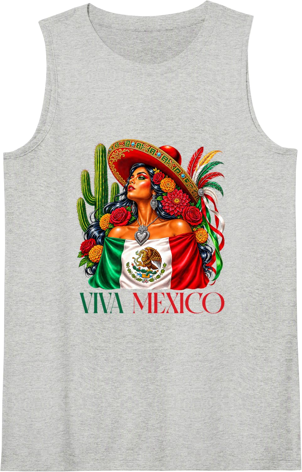 Viva Mexico Women Mexico Flag Mexican Hispanic Siesta Pride Sleeveless Tank Top - Heather Grey