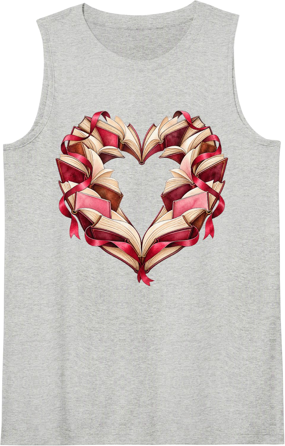 Holiday Valentine Heart Book Lover Sleeveless Tank Top - Heather Grey