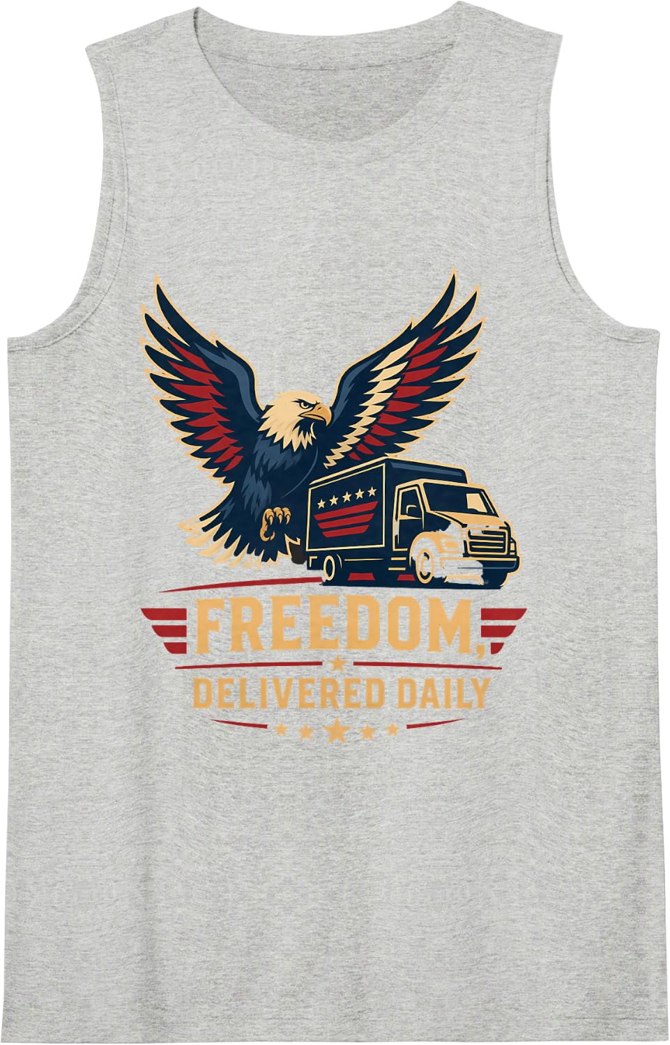 Freedom Delivered Daily American Bald Eagle Truck Tank Top - Heather Grey
