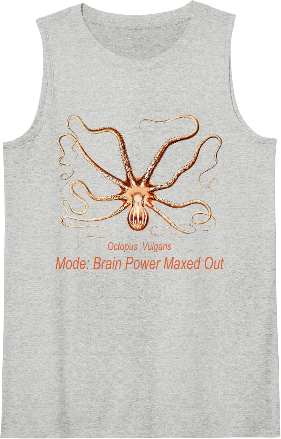 Vintage Octopus Graphic Witty Brain Power Sleeveless Tank Top - Heather Grey
