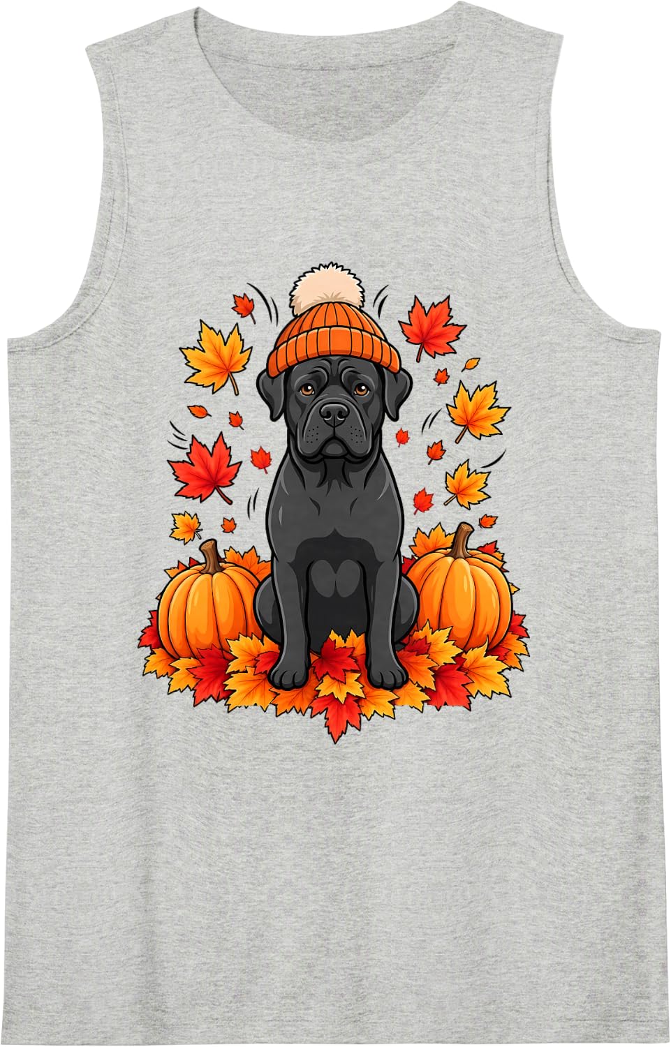 Cane Corso Fall Scarf Autumn Leaves Dog Lovers Thanksgiving Sleeveless Tank Top - Heather Grey