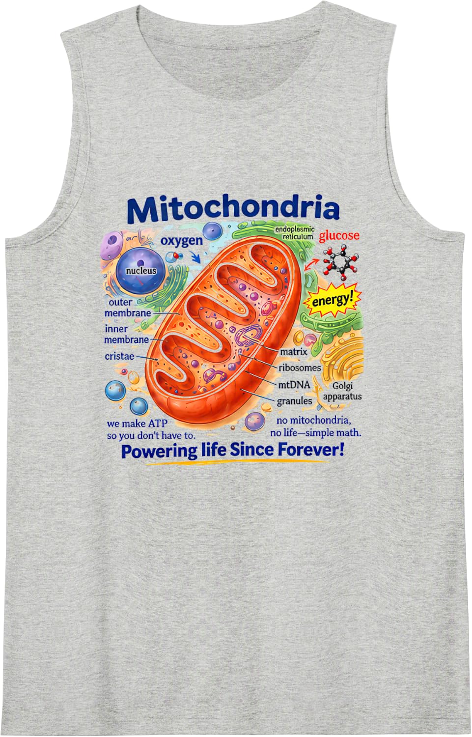 Mitochondria Tshirt Biology Teacher Science Funny Cell Lab Sleeveless Tank Top - Heather Grey