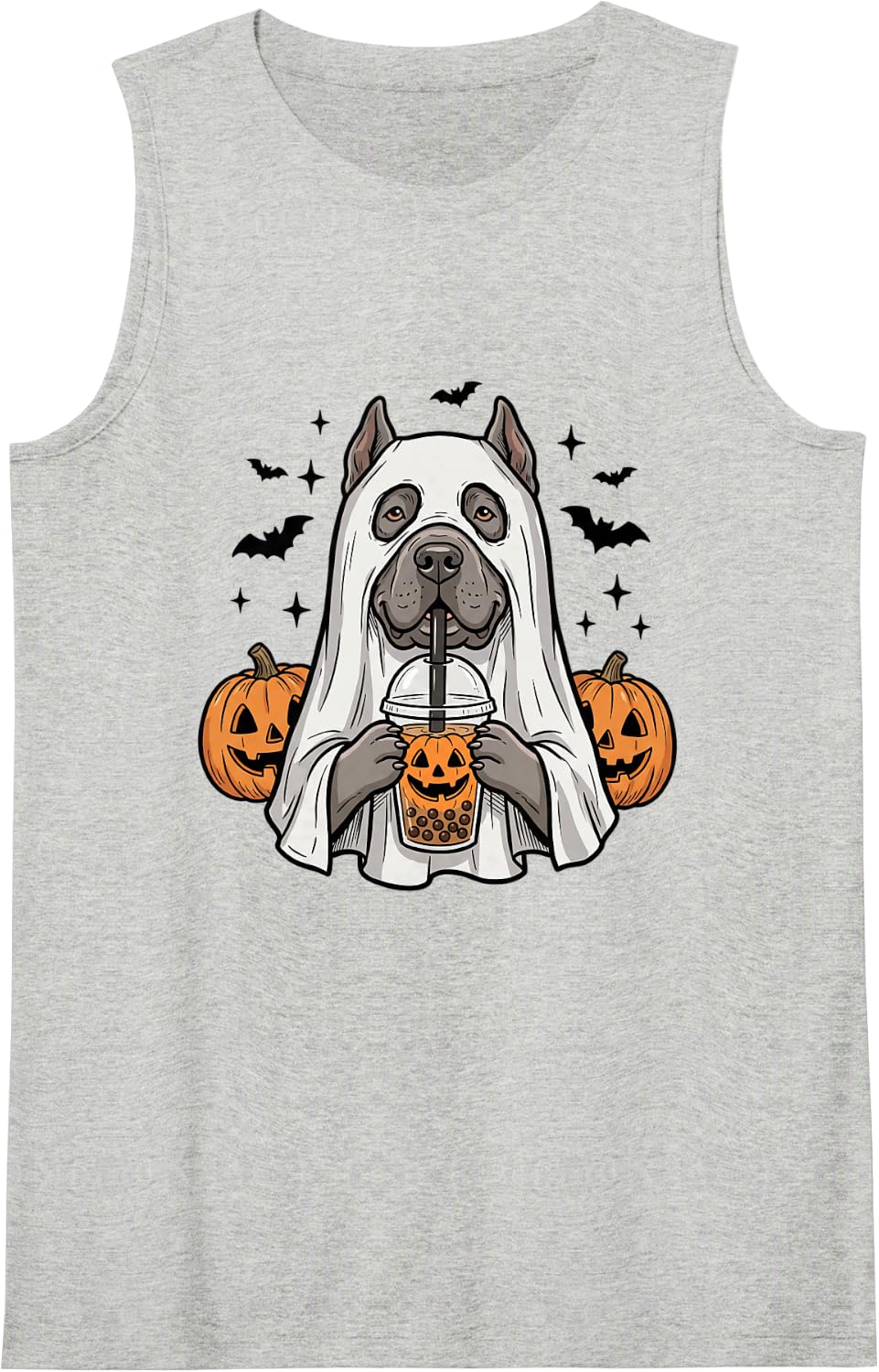Cane Corso Ghost and Boba Cute Halloween Dog Humor Tank Top - Heather Grey
