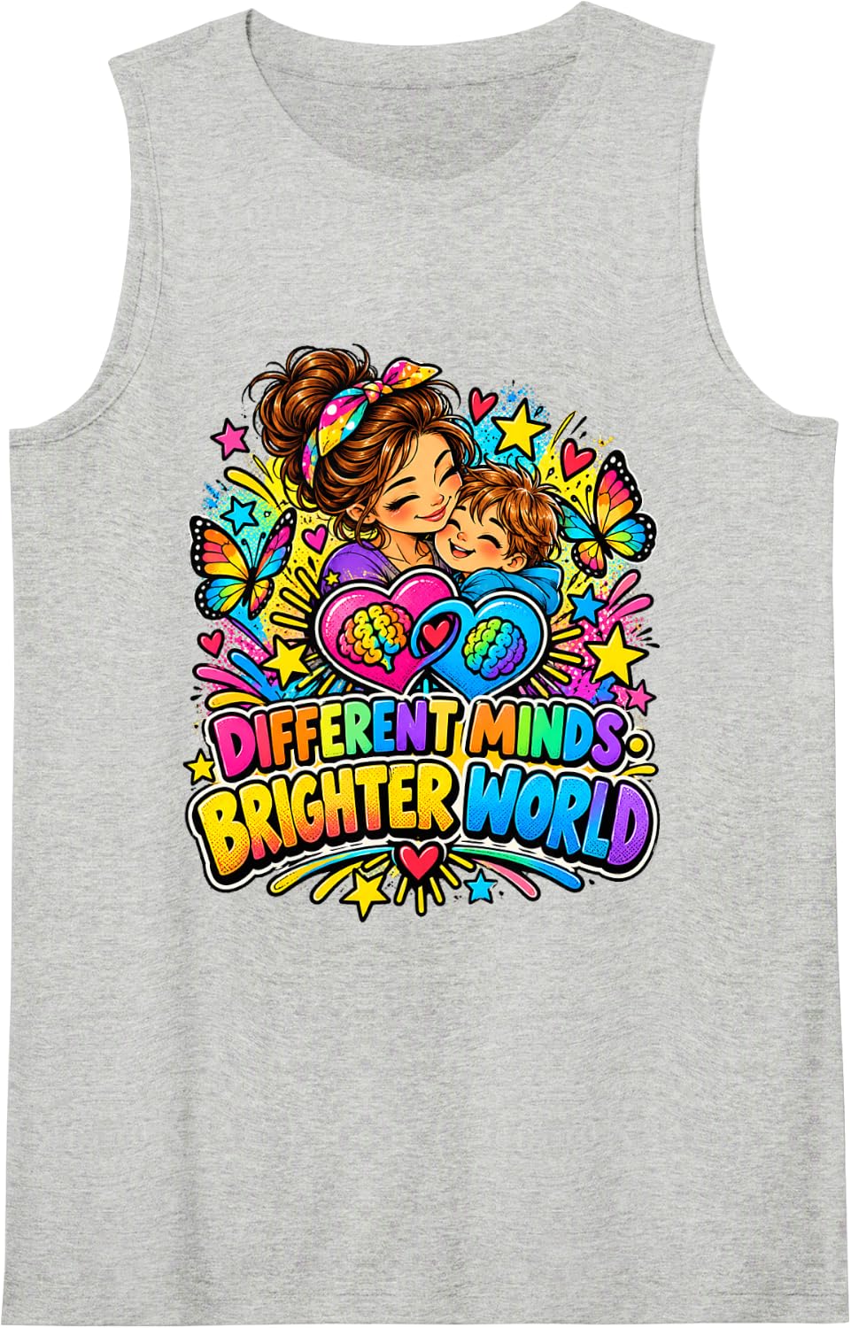 Different Minds Brighter World Neurodiversity Mom Advocate Sleeveless Tank Top - Heather Grey